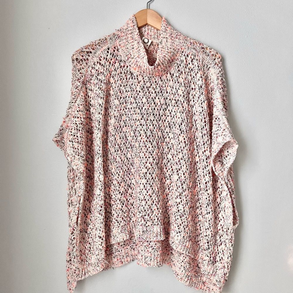 Anthropologie Akemi+ Kin Knit Cozy Colorful Purple White Poncho Sweater One Size
